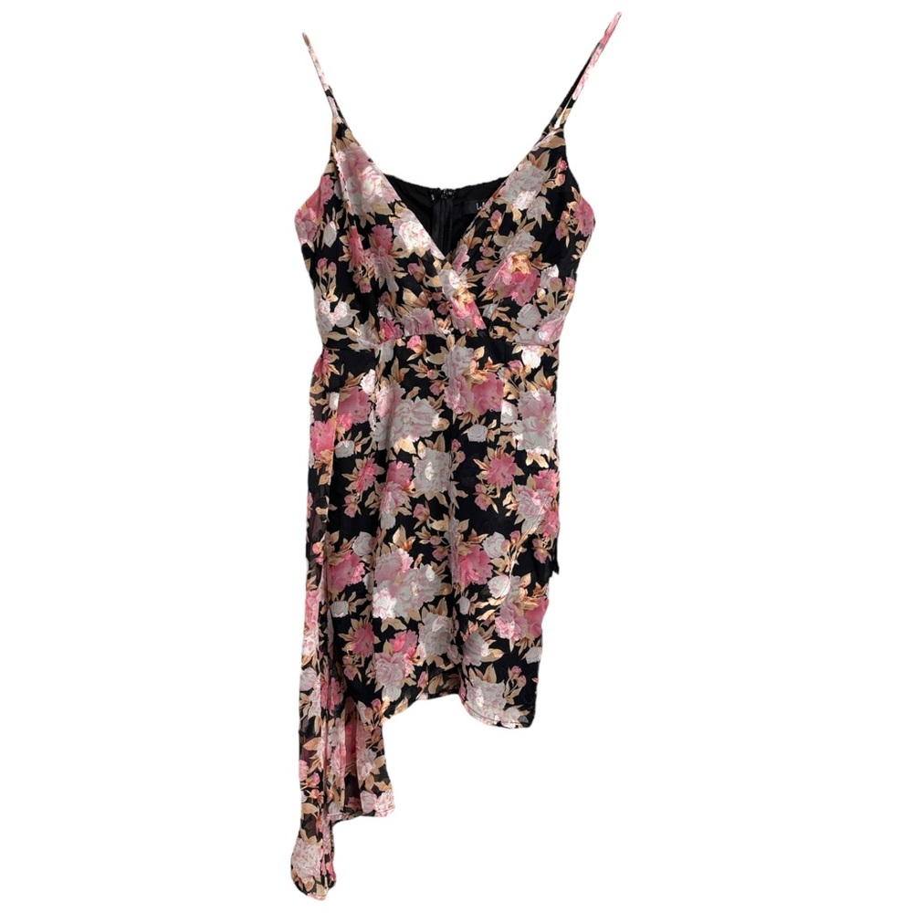 Lulus Black Floral Mini Faux Wrap Formal Dress size Small NWT - Picture 2 of 15